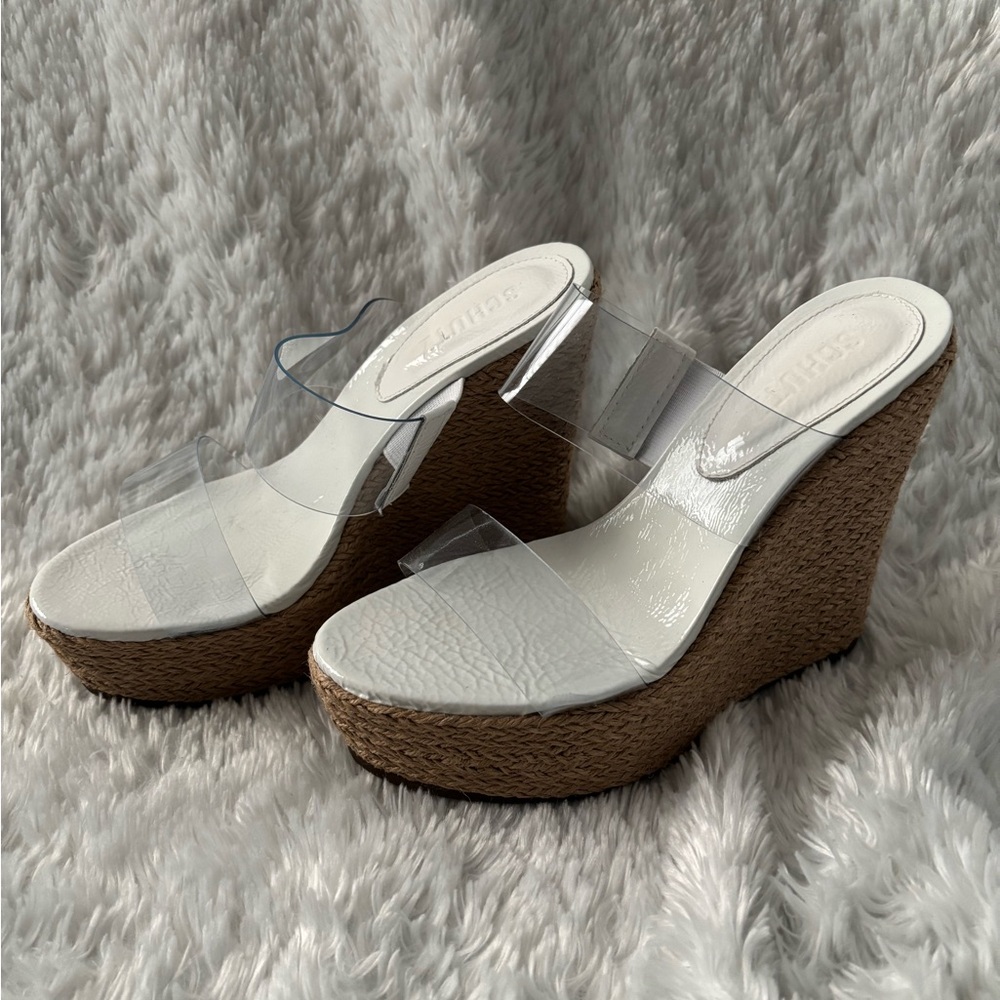 Women's Clear and Tan Wedge Sandals